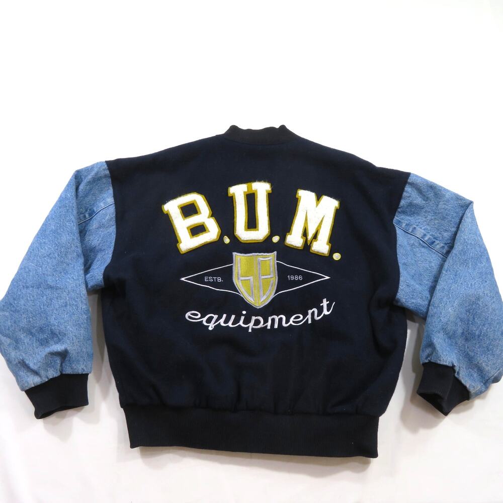 B.U.M. Equipment Letterman Embroidered Blue Sz XL 1990s BUM - Picture 1 of 5